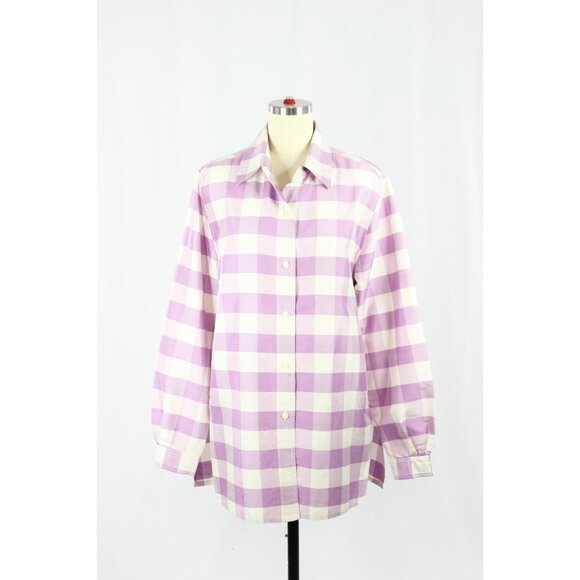 Vintage 90's SILKLAND Purple White Silk Buffalo Check Button Down Shirt, Size M - Picture 1 of 12
